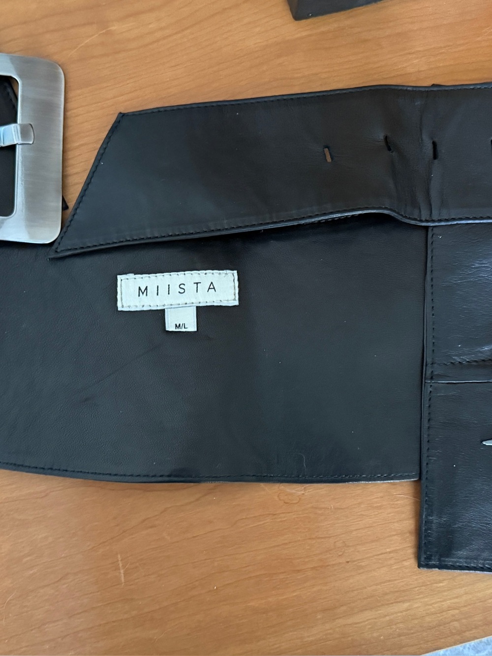 Miista Black Wide Leather Belt Bag with Silver Buckle - Picture 8 of 13